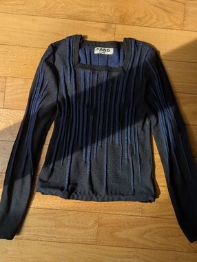 FANG Navy and Black Horizontal Ribbed Knit Top
